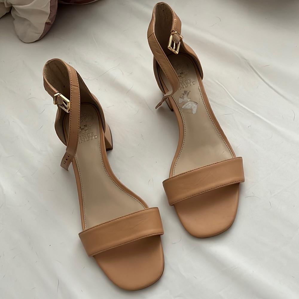 Nude Vince camuto low heeled ankle strap sandals